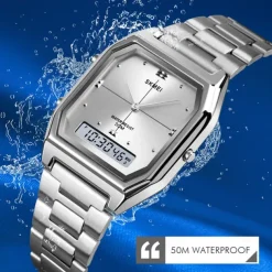 SKMEI Men Digital Watch Fashion Casual Wristwatch Stopwatch Calendar Date Week Waterproof Steel Watch