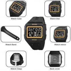 SKMEI Men Digital Watch Outdoor Sports Fashion Wristwatch Luminous Stopwatch Alarm Clock Countdown TPU Watch