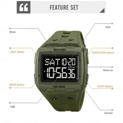 SKMEI Men Digital Watch Outdoor Sports Fashion Wristwatch Luminous Stopwatch Alarm Clock Countdown TPU Watch