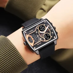 SKMEI Men Digital Watch Outdoor Sports Fashion Wristwatch Luminous Stopwatch Alarm Clock Countdown Steel Leather Watch