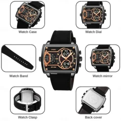 SKMEI Men Digital Watch Outdoor Sports Fashion Wristwatch Luminous Stopwatch Alarm Clock Countdown Steel Leather Watch