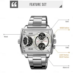 SKMEI Men Digital Watch Outdoor Sports Fashion Wristwatch Luminous Stopwatch Alarm Clock Countdown Steel Leather Watch