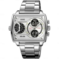 SKMEI Men Digital Watch Outdoor Sports Fashion Wristwatch Luminous Stopwatch Alarm Clock Countdown Steel Leather Watch