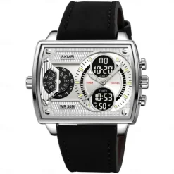 SKMEI Men Digital Watch Outdoor Sports Fashion Wristwatch Luminous Stopwatch Alarm Clock Countdown Steel Leather Watch