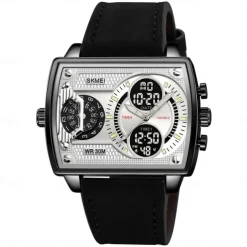 SKMEI Men Digital Watch Outdoor Sports Fashion Wristwatch Luminous Stopwatch Alarm Clock Countdown Steel Leather Watch