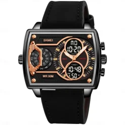 SKMEI Men Digital Watch Outdoor Sports Fashion Wristwatch Luminous Stopwatch Alarm Clock Countdown Steel Leather Watch