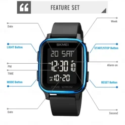 SKMEI Men Digital Watch Outdoor Sports Fashion Wristwatch Luminous Stopwatch Alarm Clock Countdown TPU Watch