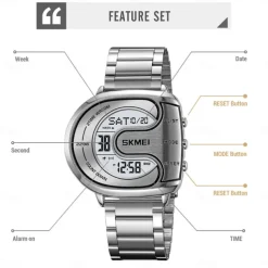 SKMEI Men Digital Watch Outdoor Fashion Casual Wristwatch Luminous Stopwatch Alarm Clock Countdown Steel Watch