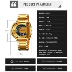 SKMEI Men Digital Watch Outdoor Fashion Casual Wristwatch Luminous Stopwatch Alarm Clock Countdown Steel Watch