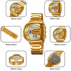 SKMEI Men Digital Watch Outdoor Fashion Casual Wristwatch Luminous Stopwatch Alarm Clock Countdown Steel Watch