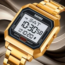 SKMEI Men's Electronic Square Steel Band Student Multi functional Sports Waterproof Night Glow Electronic Watch 2149