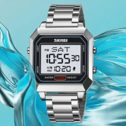 SKMEI Men's Electronic Square Steel Band Student Multi functional Sports Waterproof Night Glow Electronic Watch 2149