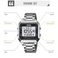 SKMEI Men's Electronic Square Steel Band Student Multi functional Sports Waterproof Night Glow Electronic Watch 2149