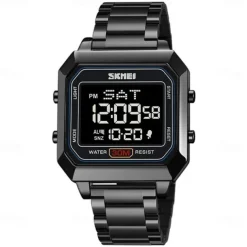 SKMEI Men's Electronic Square Steel Band Student Multi functional Sports Waterproof Night Glow Electronic Watch 2149