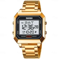 SKMEI Men's Electronic Square Steel Band Student Multi functional Sports Waterproof Night Glow Electronic Watch 2149