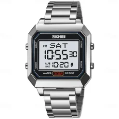 SKMEI Men's Electronic Square Steel Band Student Multi functional Sports Waterproof Night Glow Electronic Watch 2149