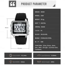 SKMEI Youth Cool Digital Sport Watches For Men Women Students 5Bar Waterproof Stopwatch Countdown Wristwatch