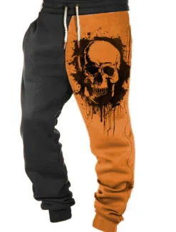 Skull Gothic Men's 3D Print Sweatpants Joggers Pants Trousers Halloween Street Halloween Polyester White Orange Green S M L Mid Waist Elasticity Pants