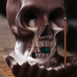 Skull Incense Burner Holder, Reflux Cascade, Ceramic, LED, Unique, Incense Burner, Skull Burner for Halloween, Aromatherapy, Yoga, Home Decor
