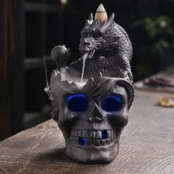 Skull Incense Burner Holder, Reflux Cascade, Ceramic, LED, Unique, Incense Burner, Skull Burner for Halloween, Aromatherapy, Yoga, Home Decor