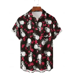 Skull Men's Printed Shirts Hawaiian Going out Weekend Spring & Summer Shirt Collar Short Sleeves Green M L XL Terylene Shirt Normal