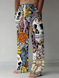 Skull Punk Abstract Men's 3D Print Pants Trousers Outdoor Street Going out Halloween Polyester Blue S M L Mid Waist Elasticity Pants