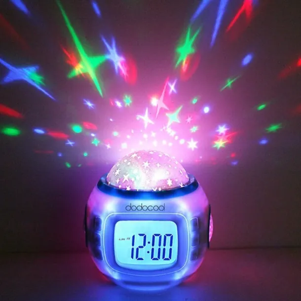Sky Projector Star Light Music Alarm Clock for Children Color-Changing Birthday Gift AAA Batteries Powered
