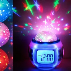 Sky Projector Star Light Music Alarm Clock for Children Color-Changing Birthday Gift AAA Batteries Powered