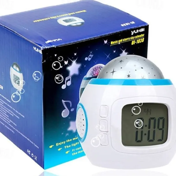 Sky Projector Star Light Music Alarm Clock for Children Color-Changing Birthday Gift AAA Batteries Powered