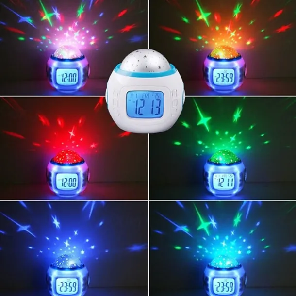 Sky Projector Star Light Music Alarm Clock for Children Color-Changing Birthday Gift AAA Batteries Powered