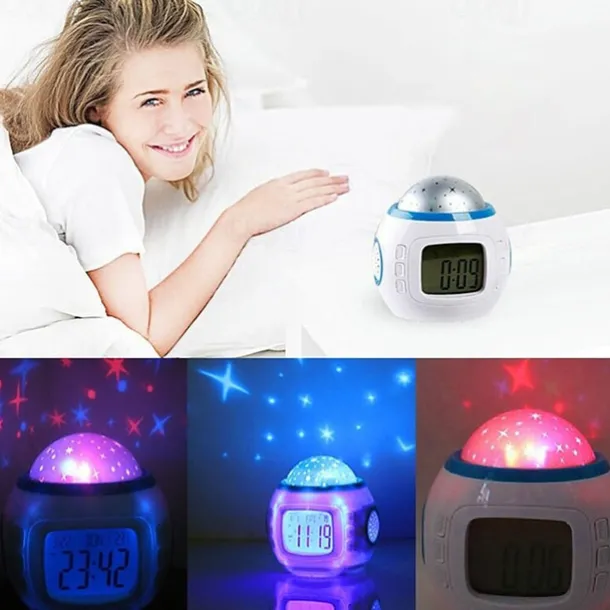 Sky Projector Star Light Music Alarm Clock for Children Color-Changing Birthday Gift AAA Batteries Powered