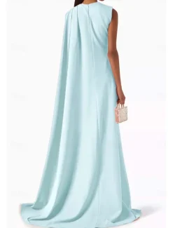 SkyDressy Jumpsuits Evening Gown Elegant Dress Wedding Wedding Guest Sweep / Brush Train Sleeveless Crew Neck Stretch Crepe with Drapes