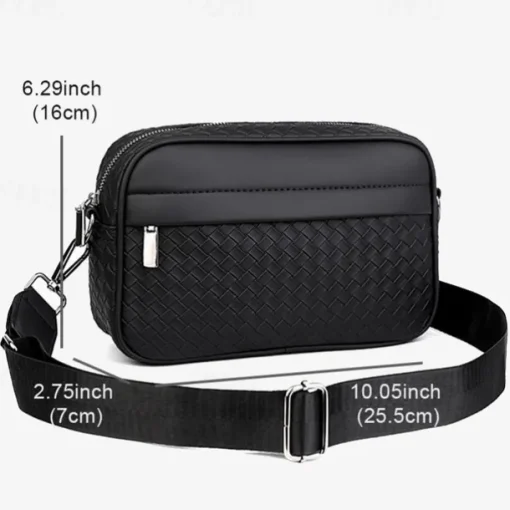 Sleek Black Woven Men's Crossbody Bag - Stylish Compact Design with Multiple Zippered Compartments, Ideal for Everyday Use and Travel