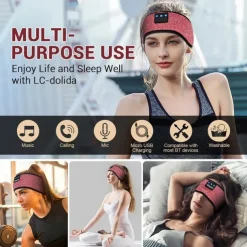 Sleep Headphones Bluetooth Headband Wireless Music Eye Mask Thin Stereo Speakers Mic Handsfree Music Earbuds for Side Sleepers Running Insomnia Travel Yoga Sleeping Band