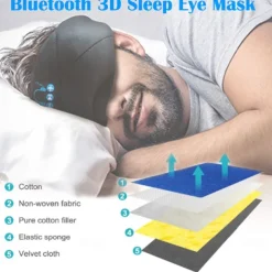 Sleep Headphones 3D Sleep Mask Bluetooth Wireless Music Eye Mask Sleeping Headphones for Side Sleepers Sleep Mask with Bluetooth Headphones Ultra-Thin Stereo Speakers Gift for Men Women
