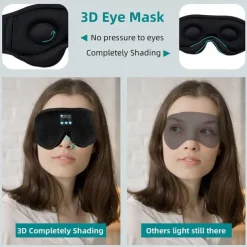 Sleep Headphones 3D Sleep Mask Bluetooth Wireless Music Eye Mask Sleeping Headphones for Side Sleepers Sleep Mask with Bluetooth Headphones Ultra-Thin Stereo Speakers Gift for Men Women