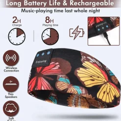 Sleep Mask Bluetooth 5.2 Sleep Headphones Floral Sleeping Headphones Sports Run Music Headband for Side Sleeper Best Gift Travel