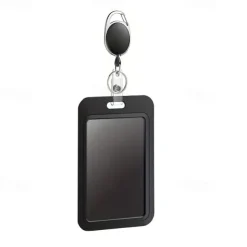 Sliding Badge Holder Hard Black Vertical Plastic Card Case Protector With Retractable Badge Reel Carabiner For Office School ID Credit Proximity Key Card Drivers License And Pass, Back to School Gift