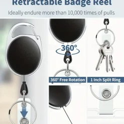 Sliding Badge Holder Hard Black Vertical Plastic Card Case Protector With Retractable Badge Reel Carabiner For Office School ID Credit Proximity Key Card Drivers License And Pass, Back to School Gift