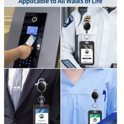 Sliding Badge Holder Hard Black Vertical Plastic Card Case Protector With Retractable Badge Reel Carabiner For Office School ID Credit Proximity Key Card Drivers License And Pass, Back to School Gift