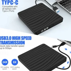 Slim External CD DVD RW Drive USB 3.0 Burner Burner Player Card Reader for Laptop