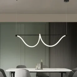 Slim Linear Pendant Light Metal Long Tube Hanging Lights with Silicone Hose Shade LED Suspension Lamp Black Flute Drop Lamps 110-240V