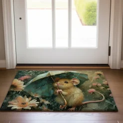 Small Rat Umbrella Doormat Floor Mats Washable Rugs Kitchen Mat Non-Slip Oil Proof Rug Indoor Outdoor Mat Bedroom Decor Bathroom Mat Entrance Rug