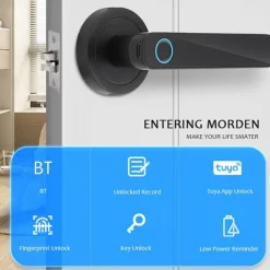 Smart Fingerprint Door Lock Keyless Entry Biometric Door Lock with Handle Set Support Key Unlock Intelligent Tuya App Control
