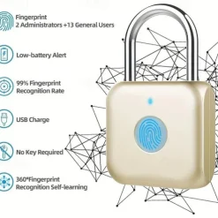 Smart Fingerprint Lock USB Rechargeable Waterproof Biometric Metal Keyless Lock for Gym Locker Luggage Backpack
