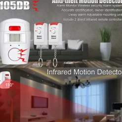 Smart Home Security KitWireless Infrared Security Alarm 105DB Alarm BatteryPoweredw/ 2 Remotes