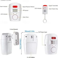 Smart Home Security KitWireless Infrared Security Alarm 105DB Alarm BatteryPoweredw/ 2 Remotes