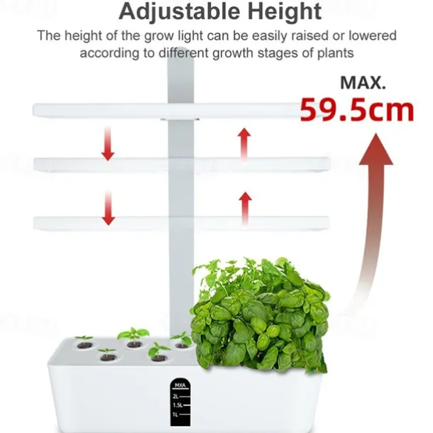 Smart Hydroponics Growing System Indoor Herb Garden Kit 9 Pods Automatic Timing with Height Adjustable 15W LED Grow Lights 2L Water Tank Smart Water Pump for Home