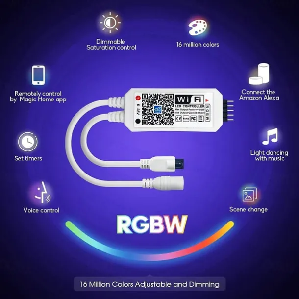 Smart LED Strip Light 32.8ft 10m(2x5m) RGB+White WIFI APP 300LEDs 5050SMD Work with Alexa Google with WIFI Remote Controller