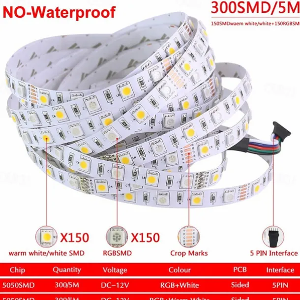 Smart LED Strip Light 32.8ft 10m(2x5m) RGB+White WIFI APP 300LEDs 5050SMD Work with Alexa Google with WIFI Remote Controller